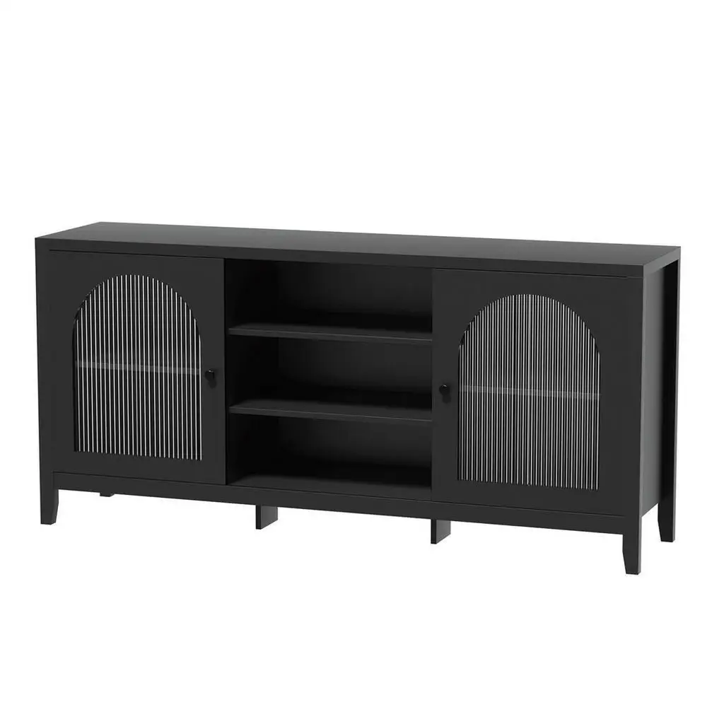 Modern Black Buffet Sideboard with Shelves Double Door Storage Cabinet for Dining Room Living Room Kitchen Organizer Furniture