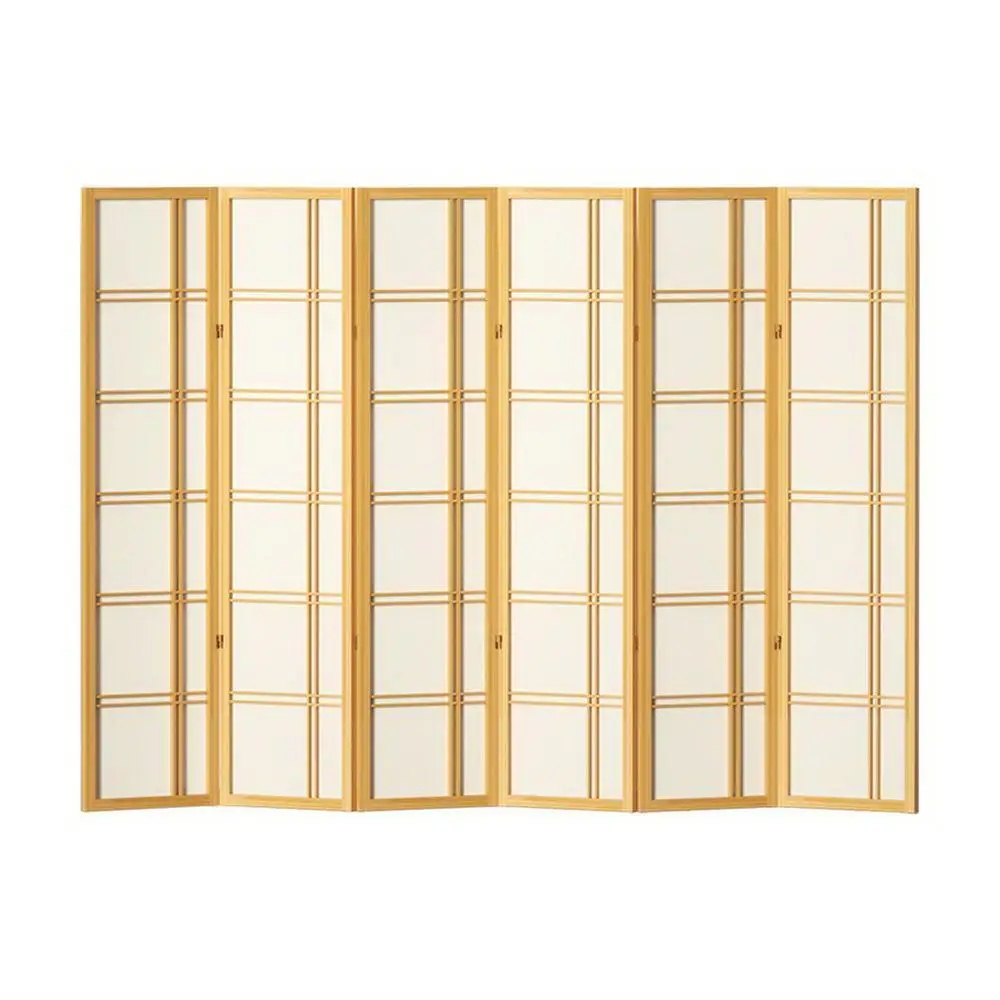 6 Panel Natural Room Divider Screen 265x179cm Folding Privacy Partition for Home Office Living Room Decor