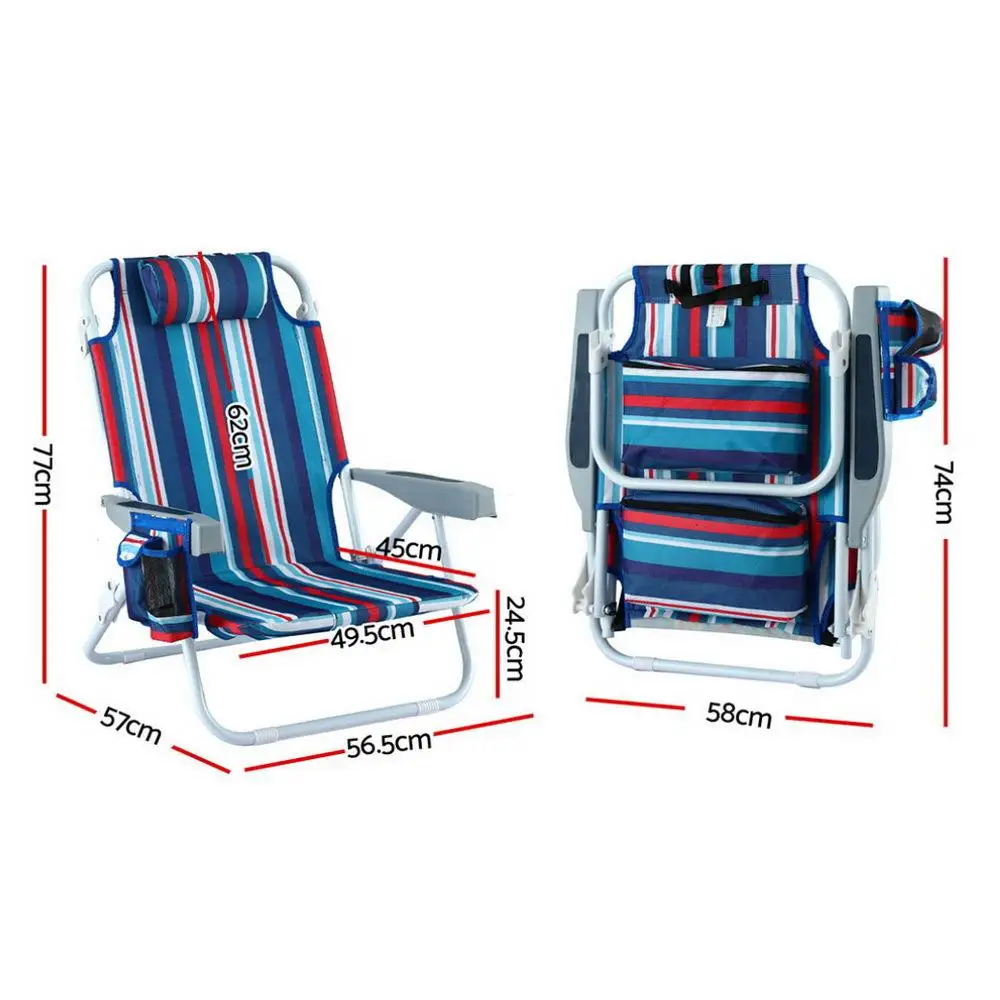 Portable Folding Beach Chair Backpack Cooler with Storage Pockets Lightweight Outdoor Fishing Chair Blue