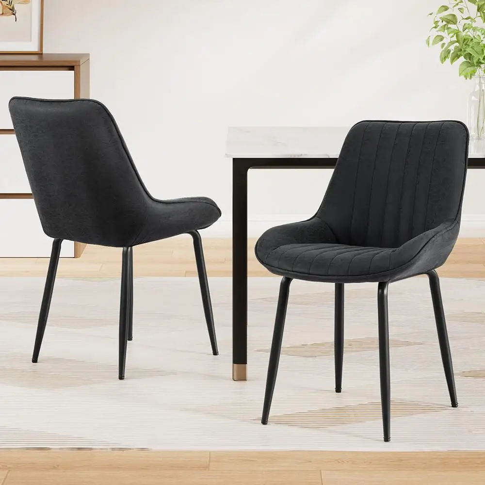 2x Retro PU Leather Dining Chairs Set for Kitchen Lounge Cafe Accent Chair Black