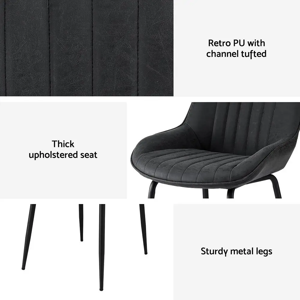 2x Retro PU Leather Dining Chairs Set for Kitchen Lounge Cafe Accent Chair Black