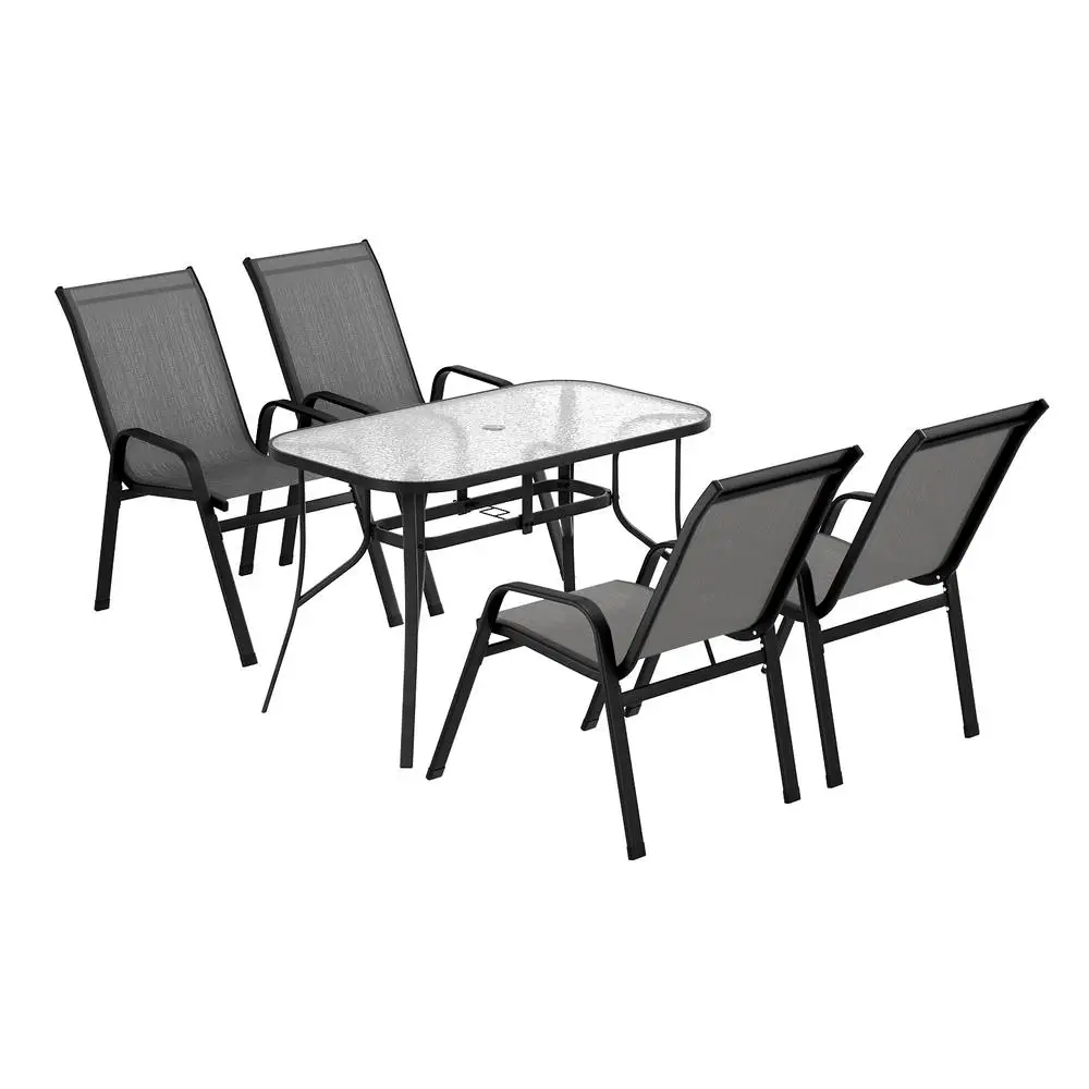 5 Piece Outdoor Dining Set Grey Patio Table and Chairs Bistro Garden Furniture