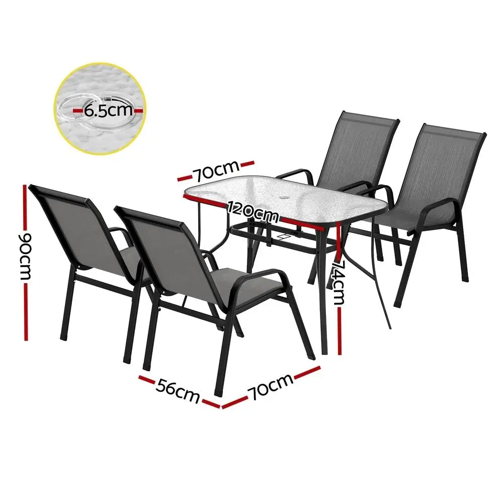 5 Piece Outdoor Dining Set Grey Patio Table and Chairs Bistro Garden Furniture