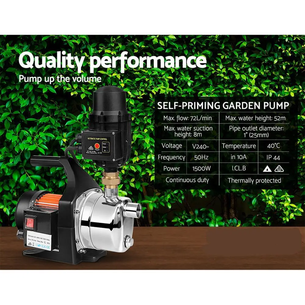 1500W High Pressure Garden Water Pump for Farm Irrigation Tank Rain Water Transfer Black
