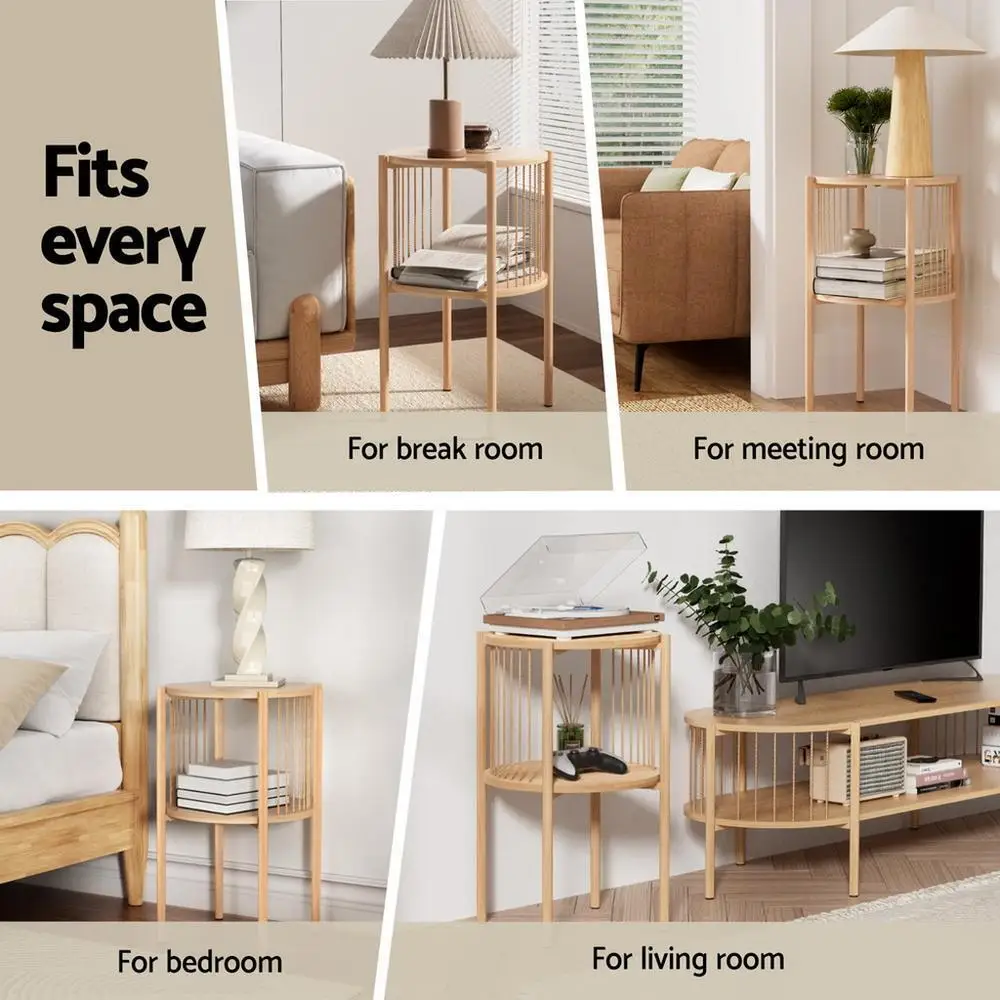 2 Tier Round Wooden Coffee Table Modern Living Room Side Table Storage End Table Minimalist Home Furniture