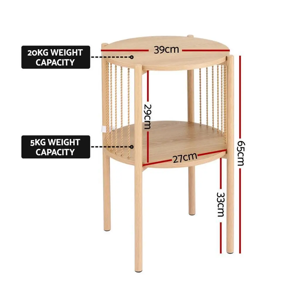 2 Tier Round Wooden Coffee Table Modern Living Room Side Table Storage End Table Minimalist Home Furniture
