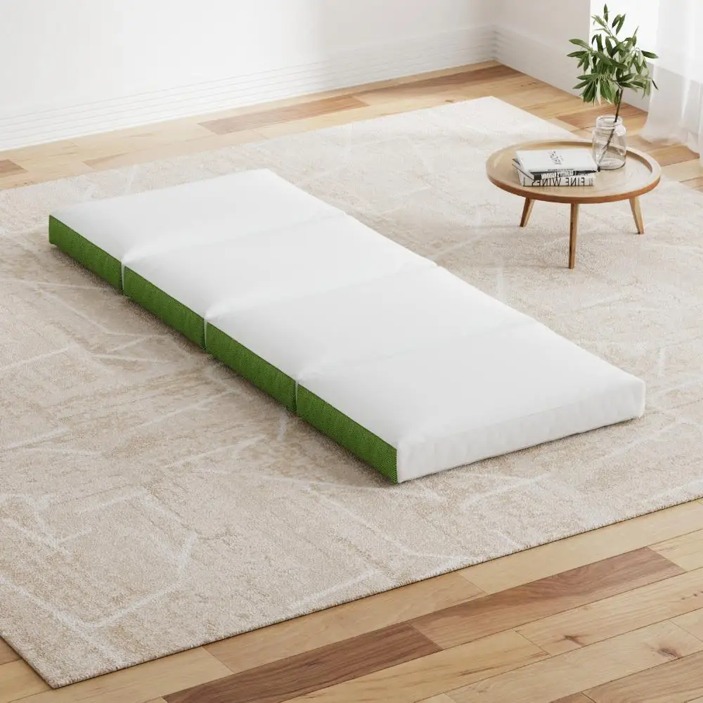 Foldable Single Foam Mattress Green Portable Tri Fold Sleeping Pad for Home Travel Guest Use