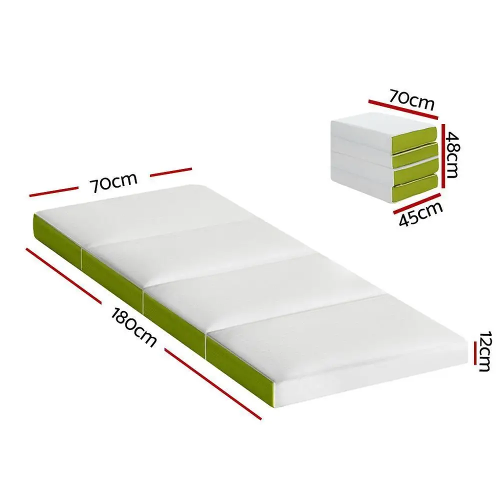 Foldable Single Foam Mattress Green Portable Tri Fold Sleeping Pad for Home Travel Guest Use