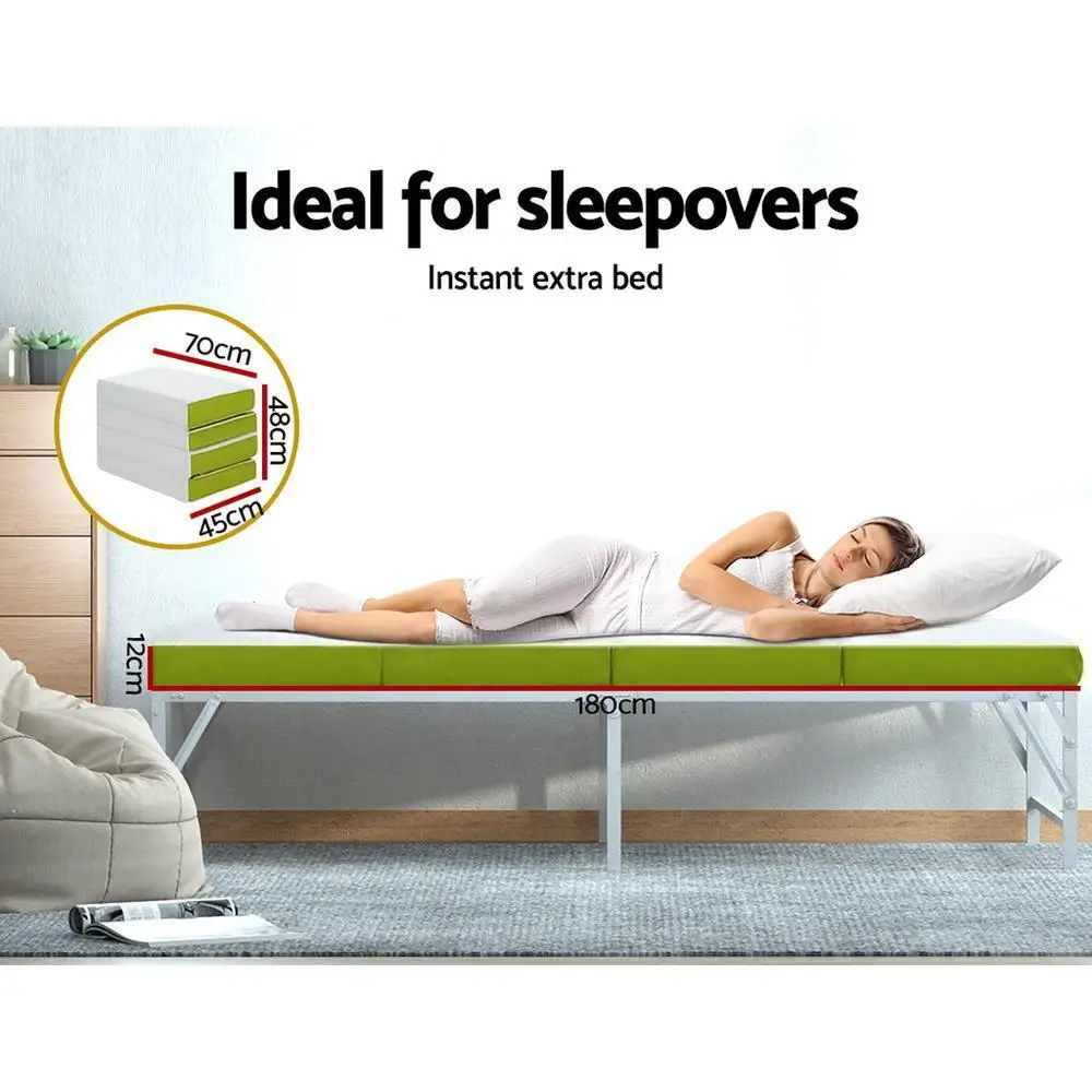 Foldable Single Foam Mattress Green Portable Tri Fold Sleeping Pad for Home Travel Guest Use