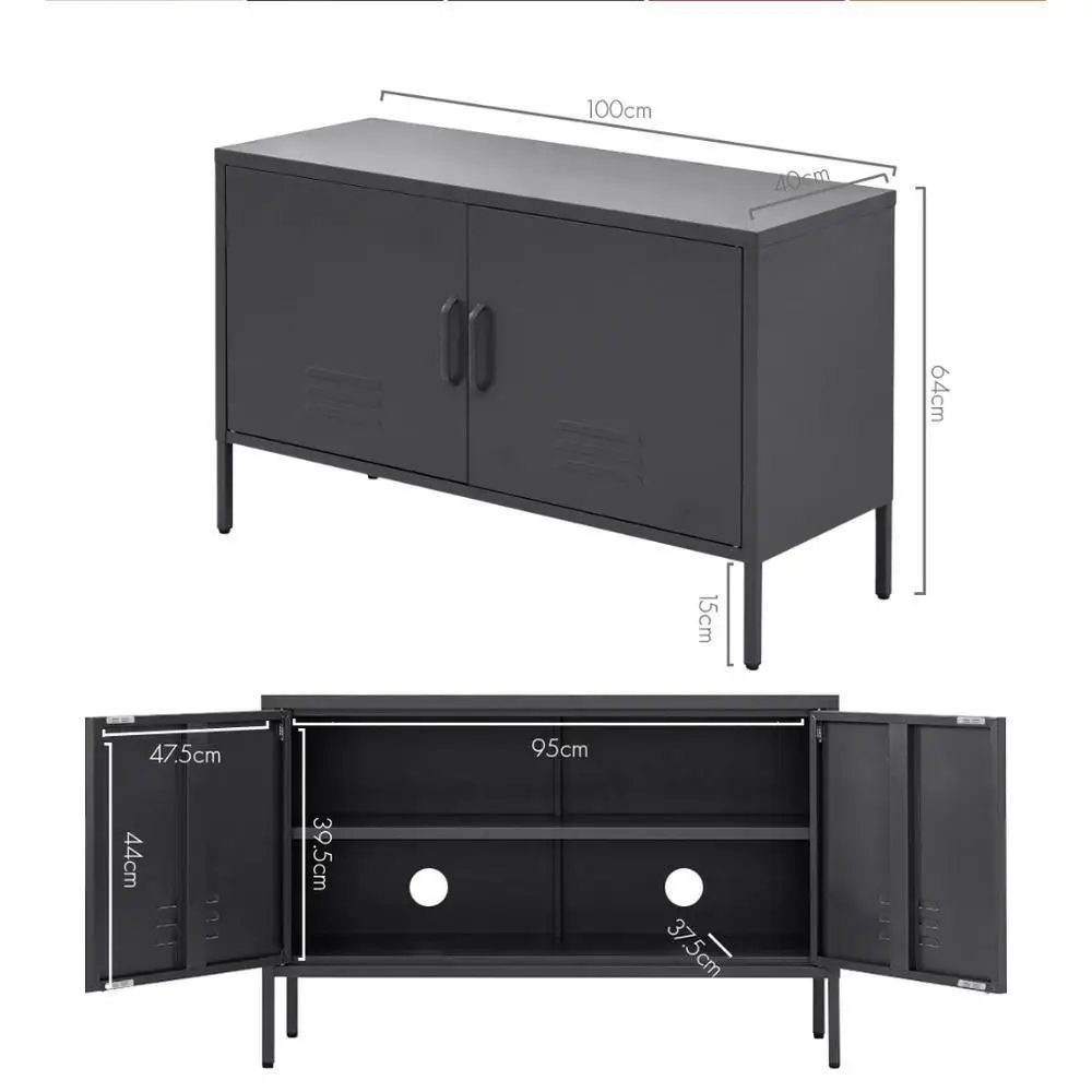 Industrial Metal Buffet Sideboard Storage Cabinet Charcoal Matt Finish with Shelves for Dining Room Kitchen Living Room