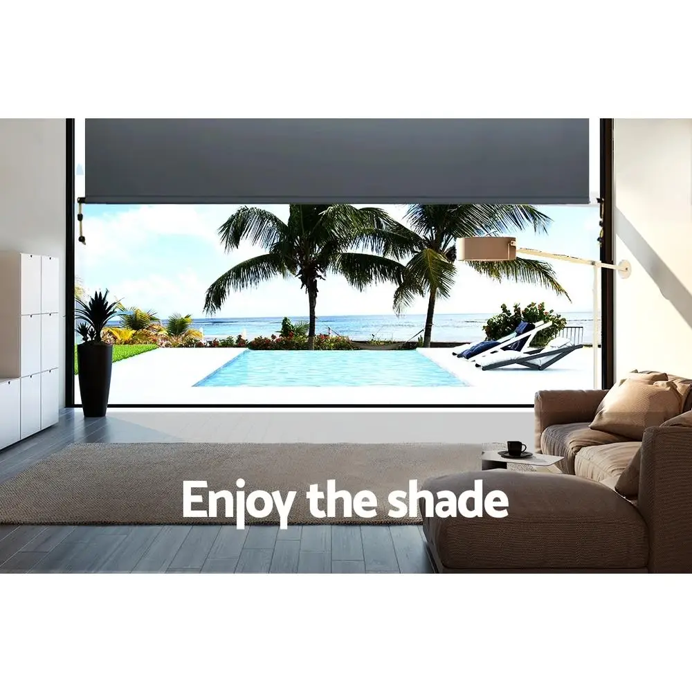 3x2.5M Outdoor Retractable Awning Blind Roll Down Canopy Window Shade Grey