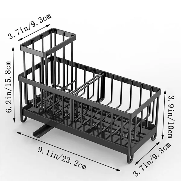 Dish Sponge Rack - Punch-Free Wall-Mounted, Long Brush Holder, Countertop Sink Rag Drain Storage Rack