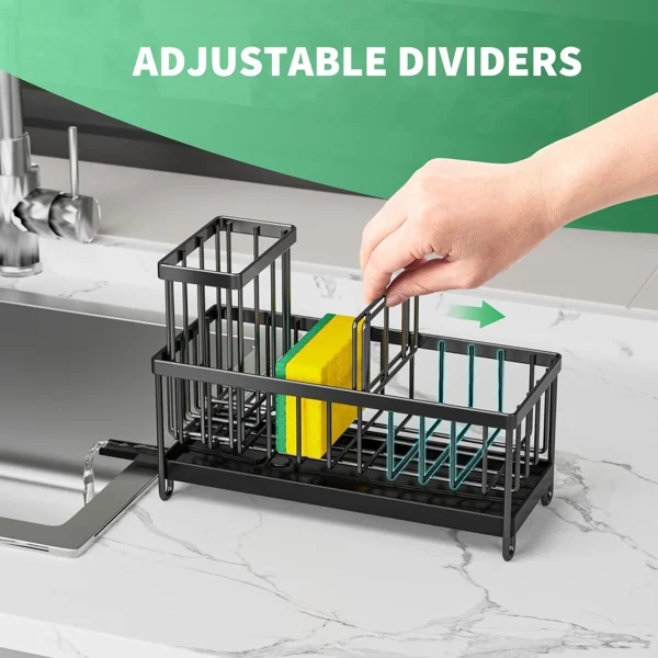Dish Sponge Rack - Punch-Free Wall-Mounted, Long Brush Holder, Countertop Sink Rag Drain Storage Rack