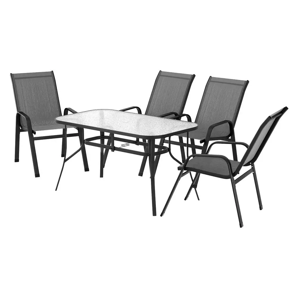 5 Piece Outdoor Dining Set Patio Table and Chairs Grey Bistro Furniture Garden Set