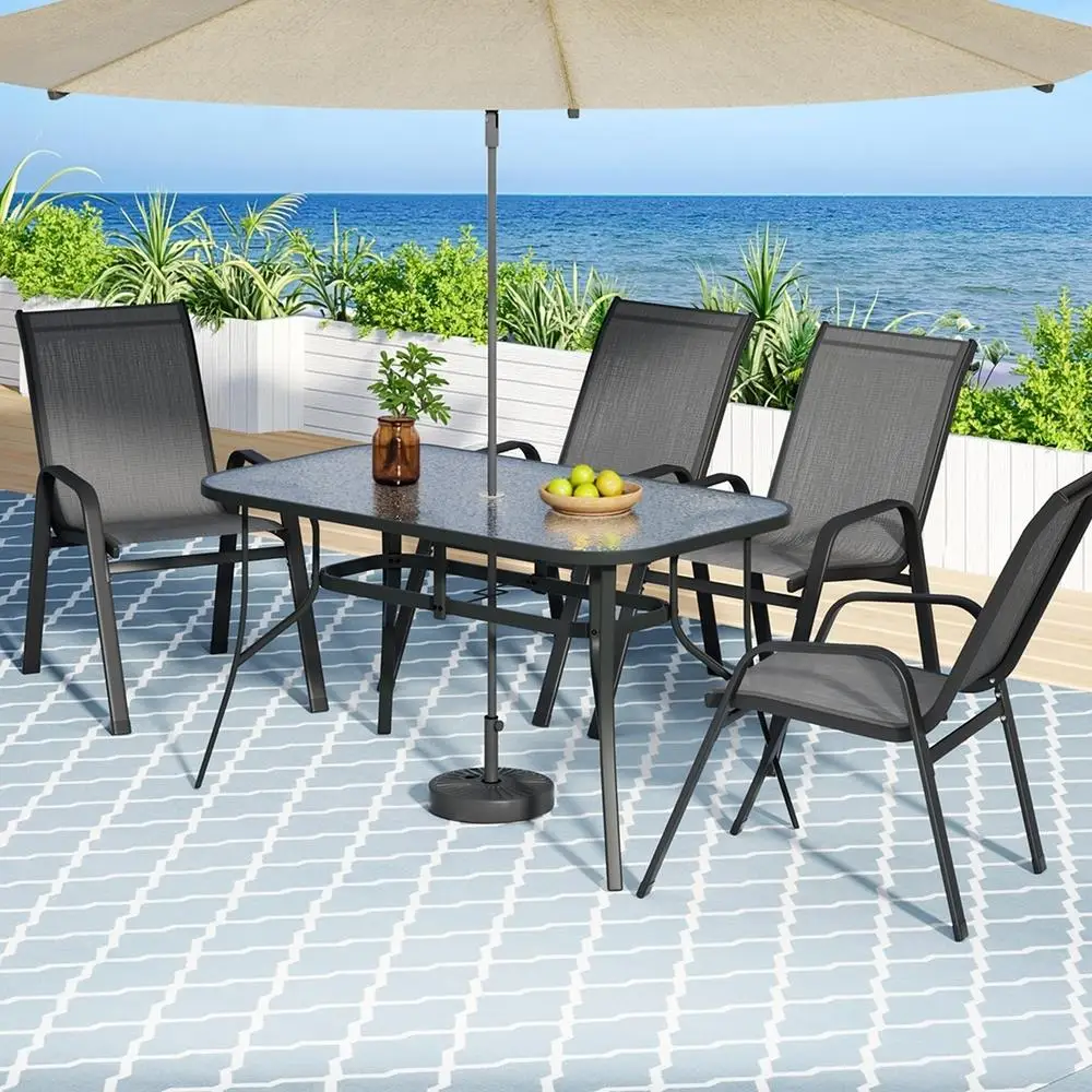 5 Piece Outdoor Dining Set Patio Table and Chairs Grey Bistro Furniture Garden Set