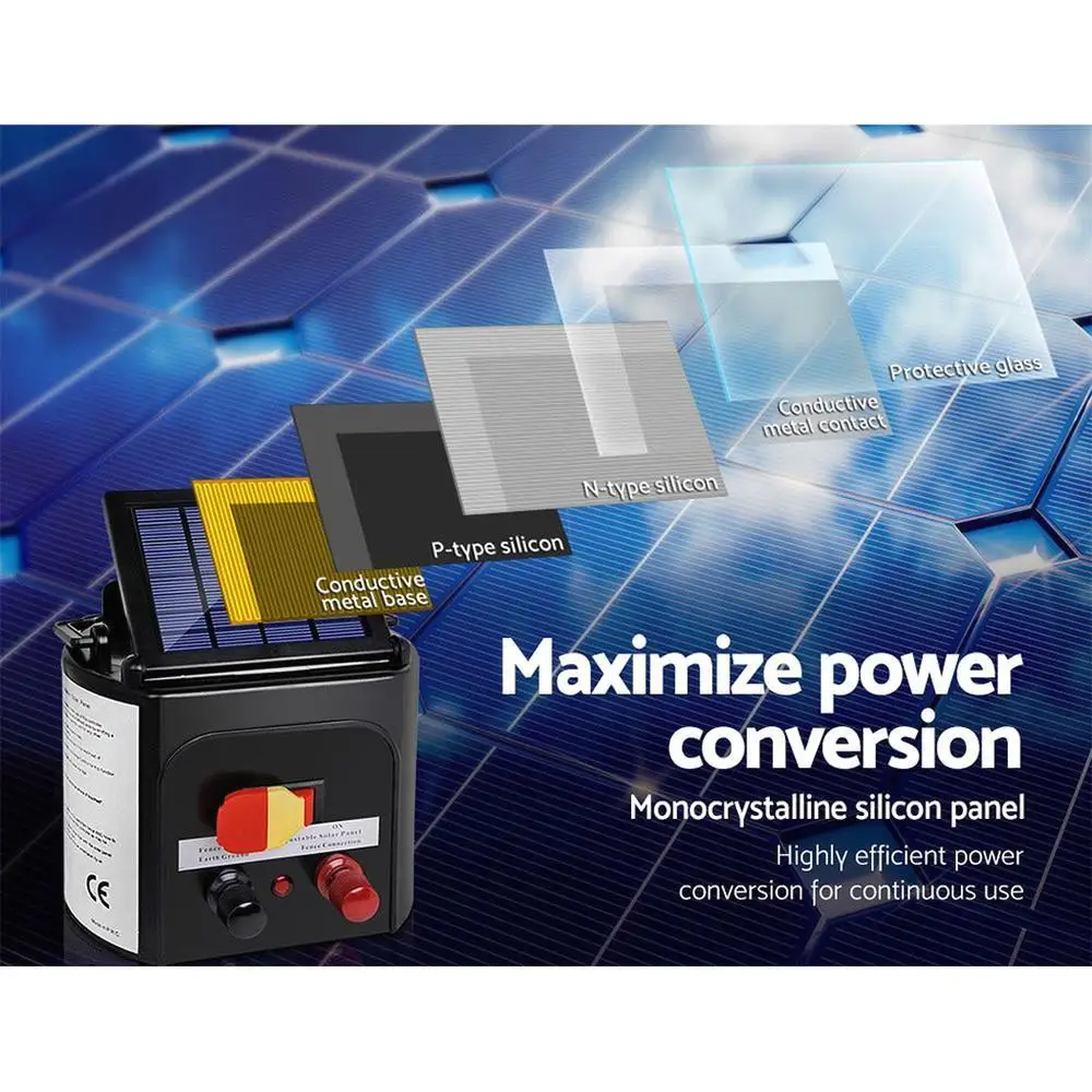 3KM Solar Powered 0.1J Electric Fence Energizer Charger for Farm Livestock Security