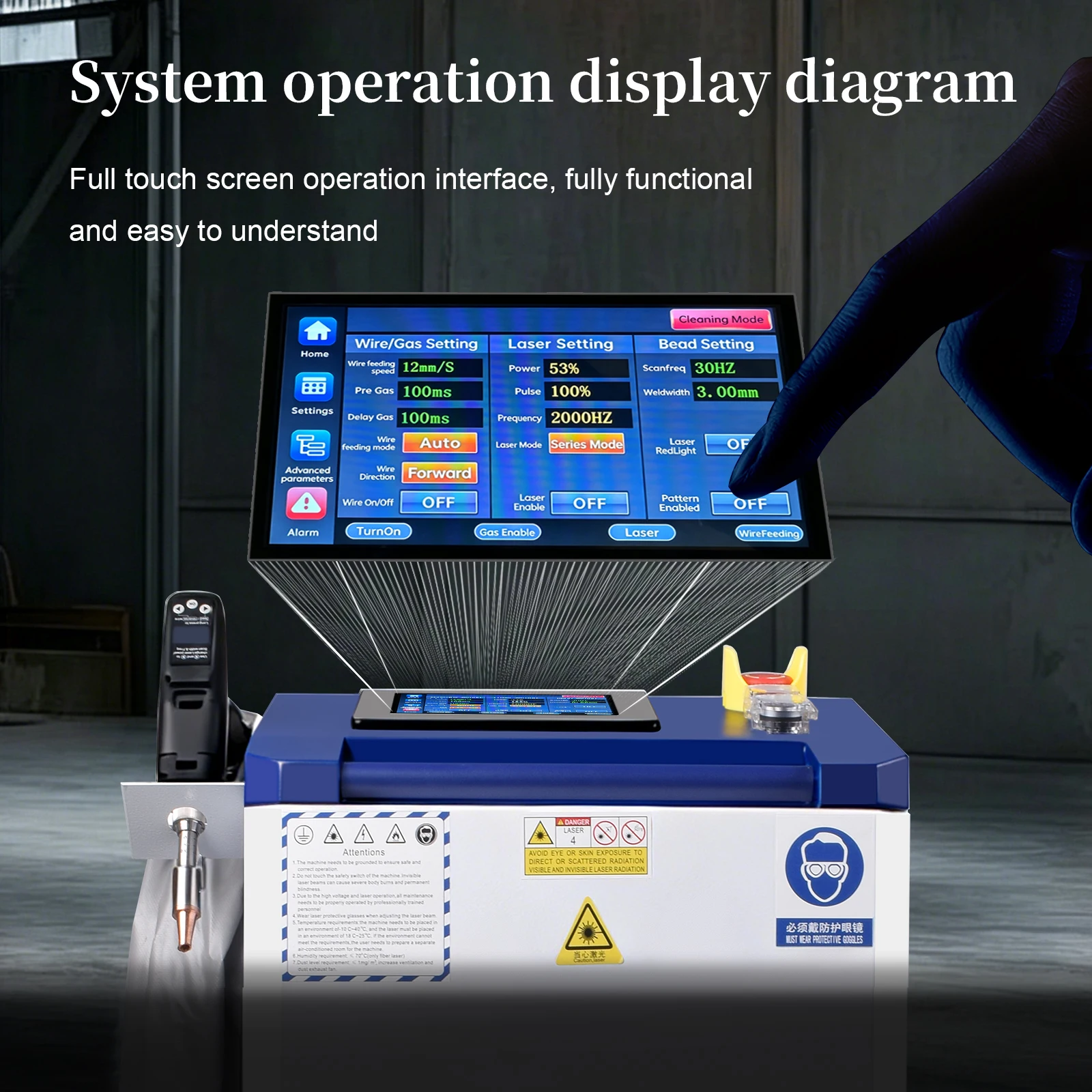 4-in-1 Laser Welding Machine, Raycus Laser, Ausen System, HW980 torch head, paired with a single wire feeder.