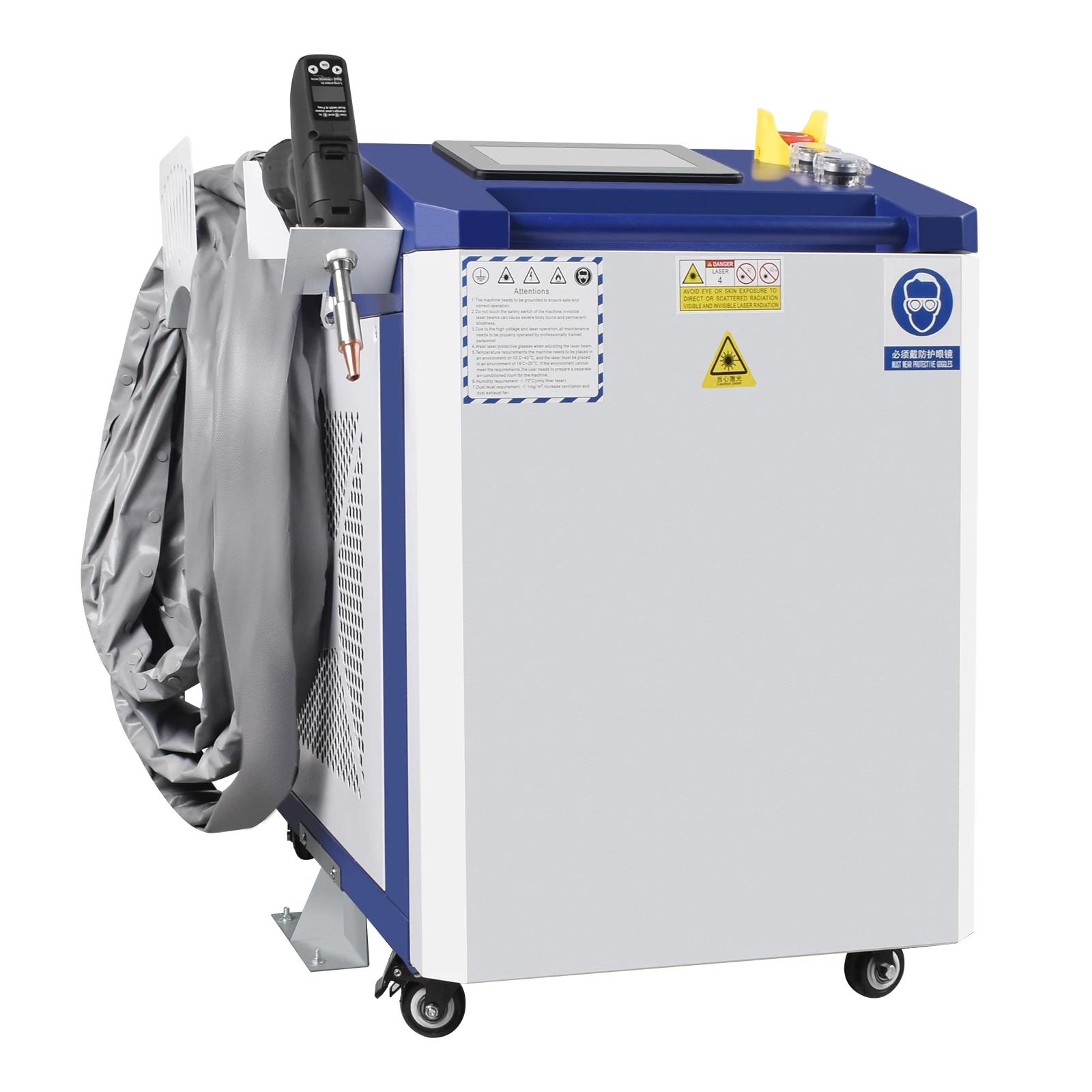 4-in-1 Laser Welding Machine, Raycus Laser, Ausen System, HW980 torch head, paired with a single wire feeder.