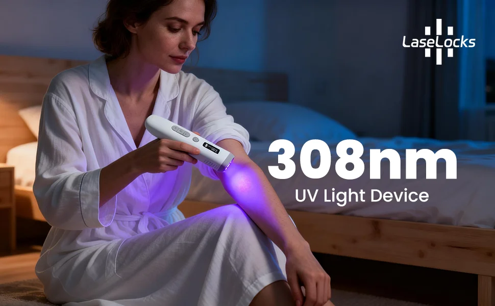 UVB 308nm Phototherapy Wand Handheld Home Care Device, Pure Narrowband Light Source for Skin Care, 150g Lightweight Rechargeable with Digital Dose Display, Precise 15x15mm Target, Adjustable Dose & Protective Glasses Included