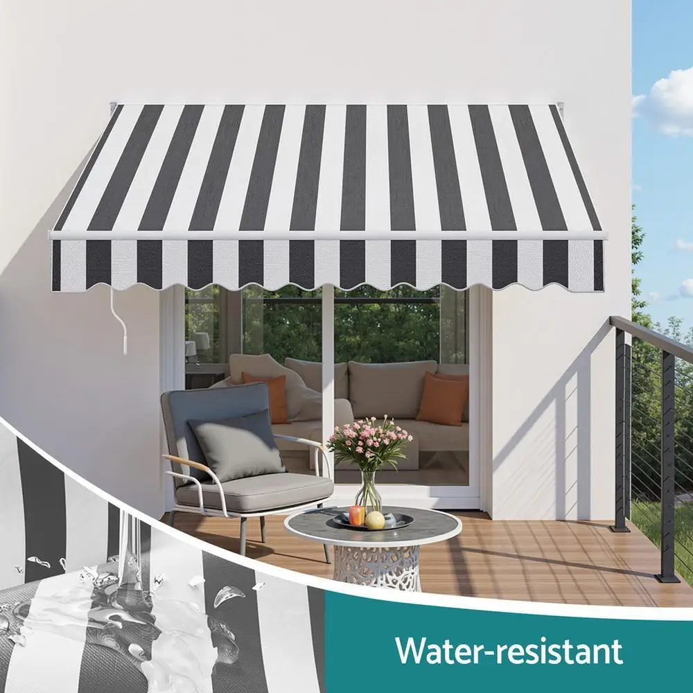 Retractable Folding Arm Motorized Sunshade Awning 2.5x2m Grey White