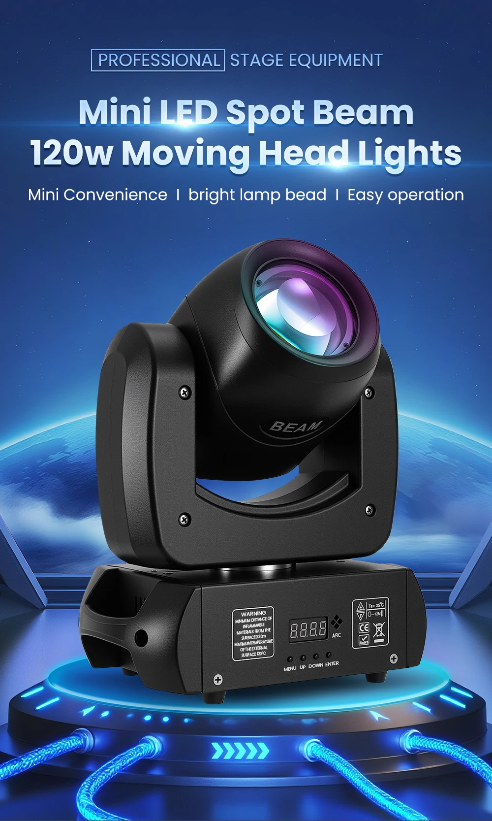 Professional 4pcs 120W RGBW Beam Spot Moving Head Lights + Aluminum Flight Case & Wheels – DMX Stage Lighting for DJ, Club, Wedding, Church