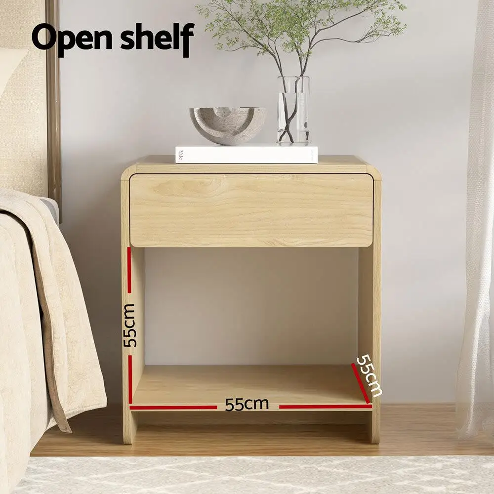 Pine Bedside Table With Drawer and Open Shelf Compact Nightstand Storage Cabinet for Bedroom Living Room Home Use