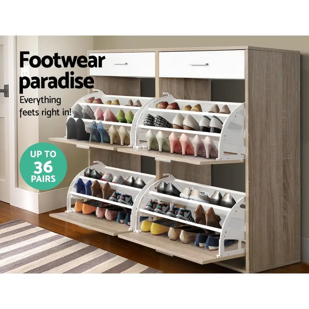 Shoe Rack Cabinet 36 Pair Adjustable Shelf Pine Storage Organizer Furniture