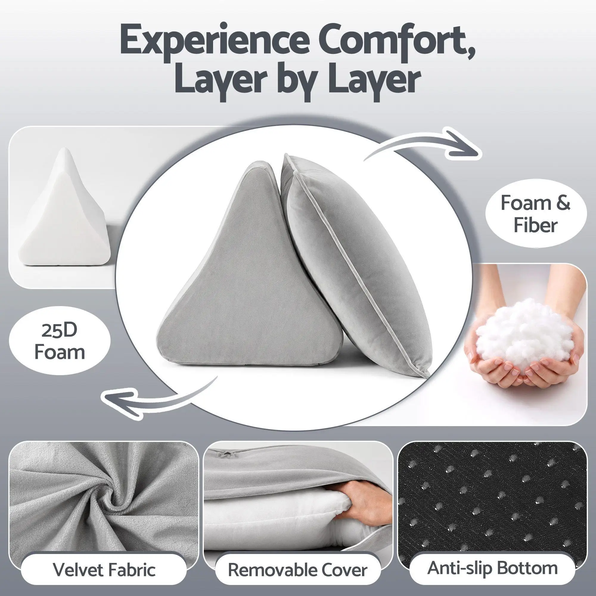 Ergonomic Bed Back Support Pillow with High Density Base Shredded Foam Velvet Cover for gaming Nursing Reading and Floor Seating