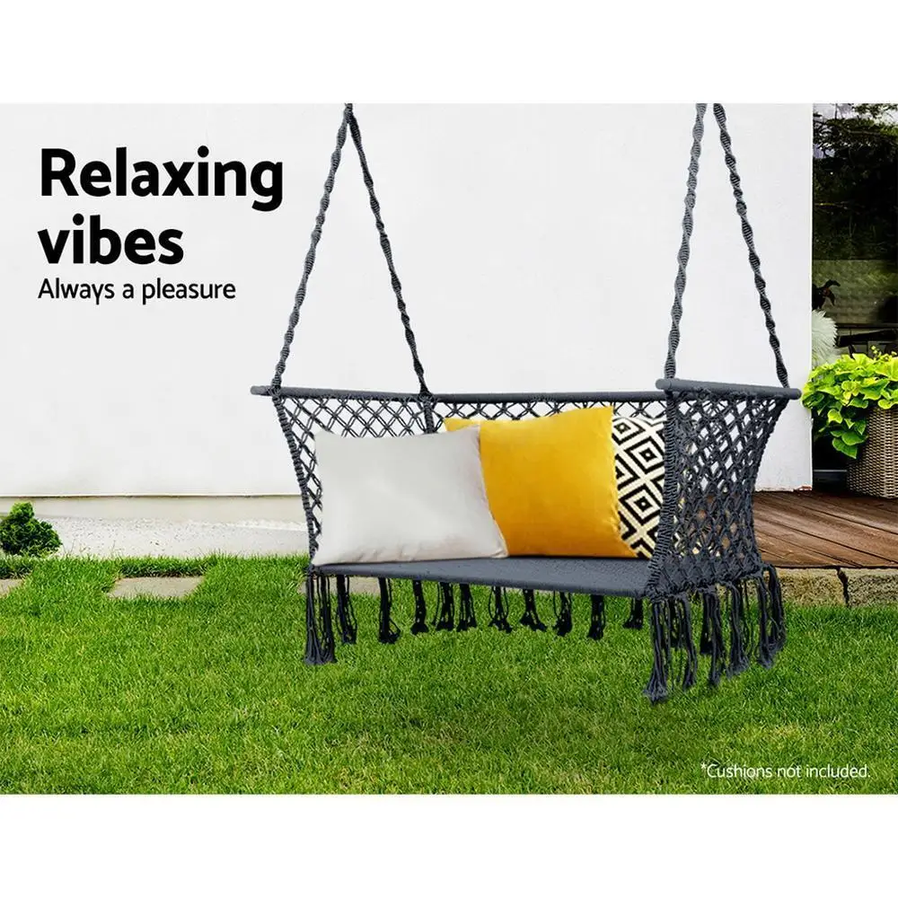 Outdoor Portable Camping Hammock Chair 2 Person Grey Hanging Swing Seat for Garden Patio Travel and Camping