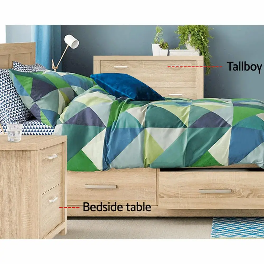 2 Pack Pine Bedside Table with 2 Drawers Modern Wooden Nightstand Storage Cabinet for Bedroom Furniture