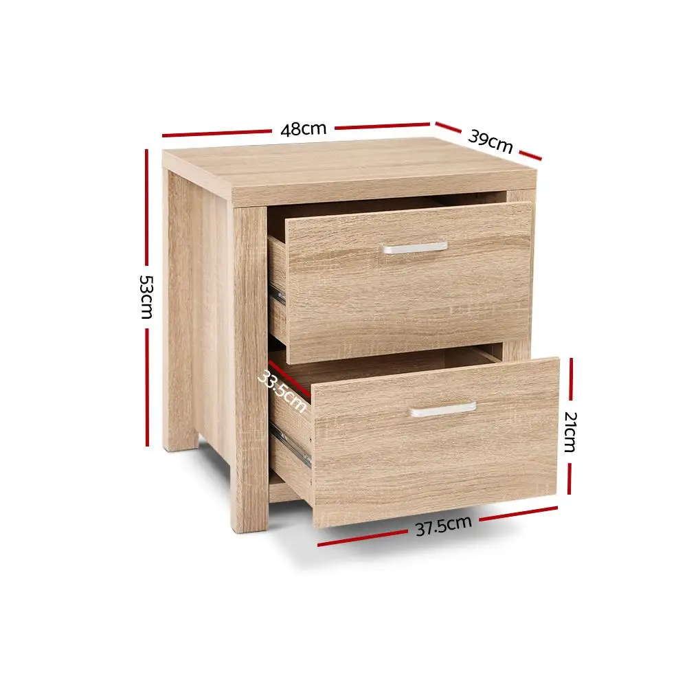 2 Pack Pine Bedside Table with 2 Drawers Modern Wooden Nightstand Storage Cabinet for Bedroom Furniture