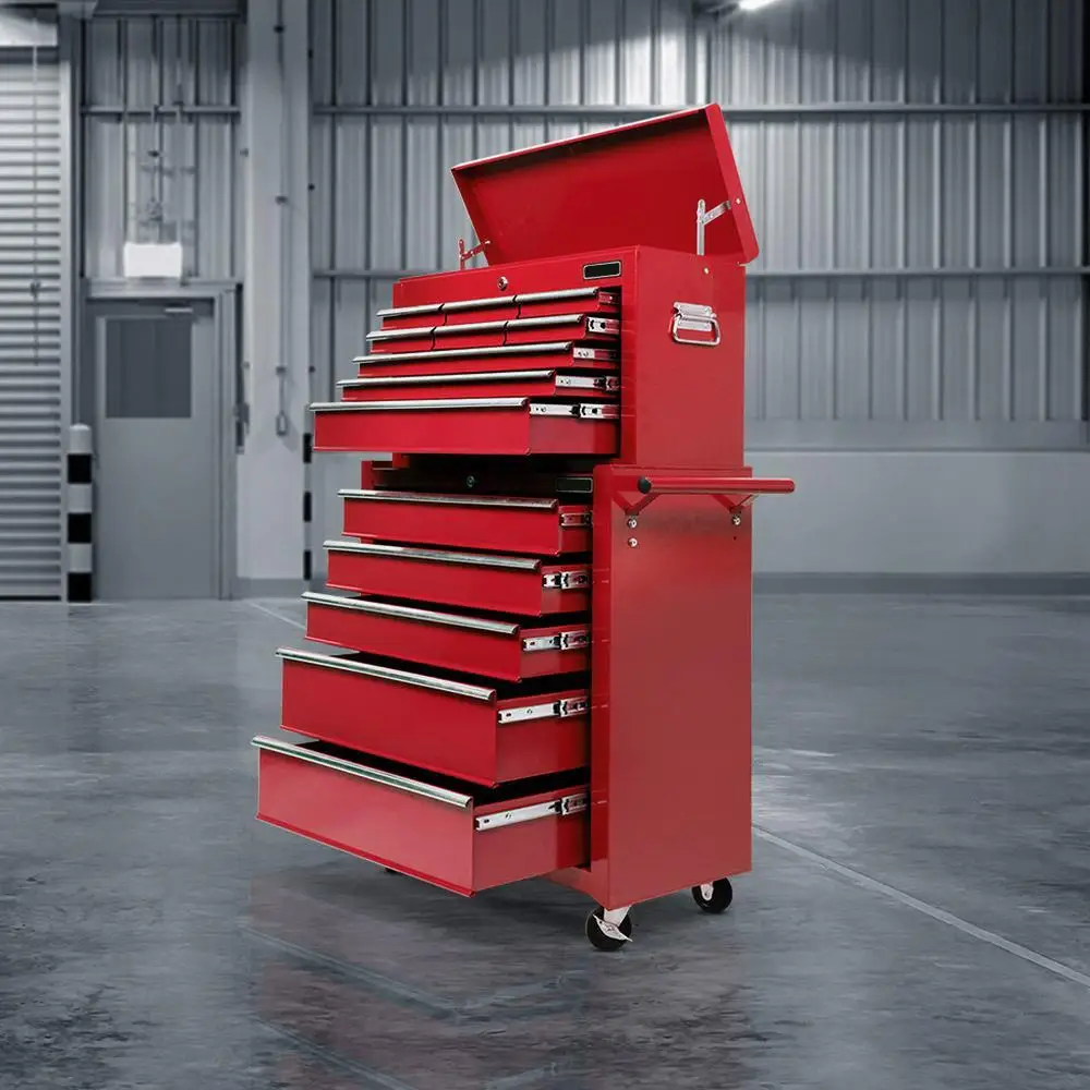 14 Drawer Tool Box Cabinet Chest Mechanic Garage Storage Trolley Red Heavy Duty Mobile Tool Organizer Cabinet