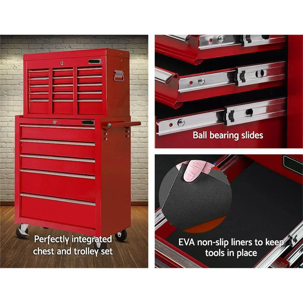 14 Drawer Tool Box Cabinet Chest Mechanic Garage Storage Trolley Red Heavy Duty Mobile Tool Organizer Cabinet