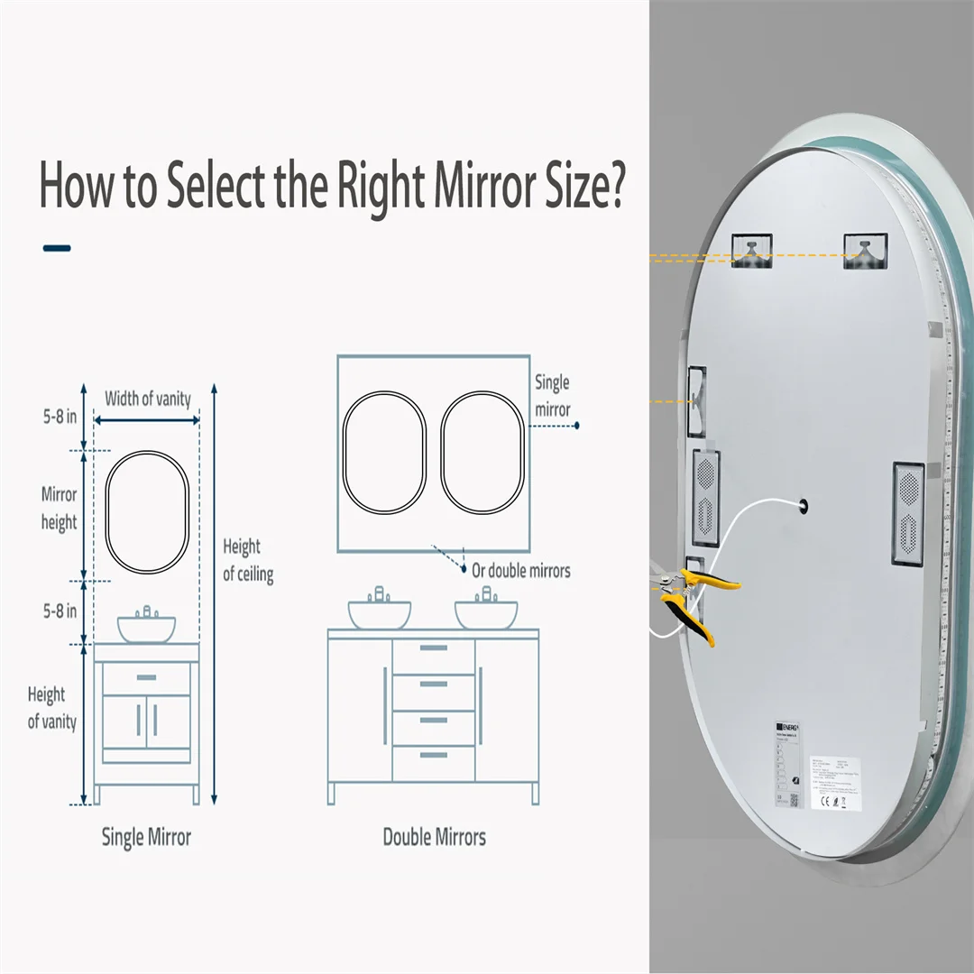 LUVODI Modern Oval LED Bathroom Mirror Dimmable Bluetooth Speaker Backlit Vanity Makeup Mirror for Home Bathroom