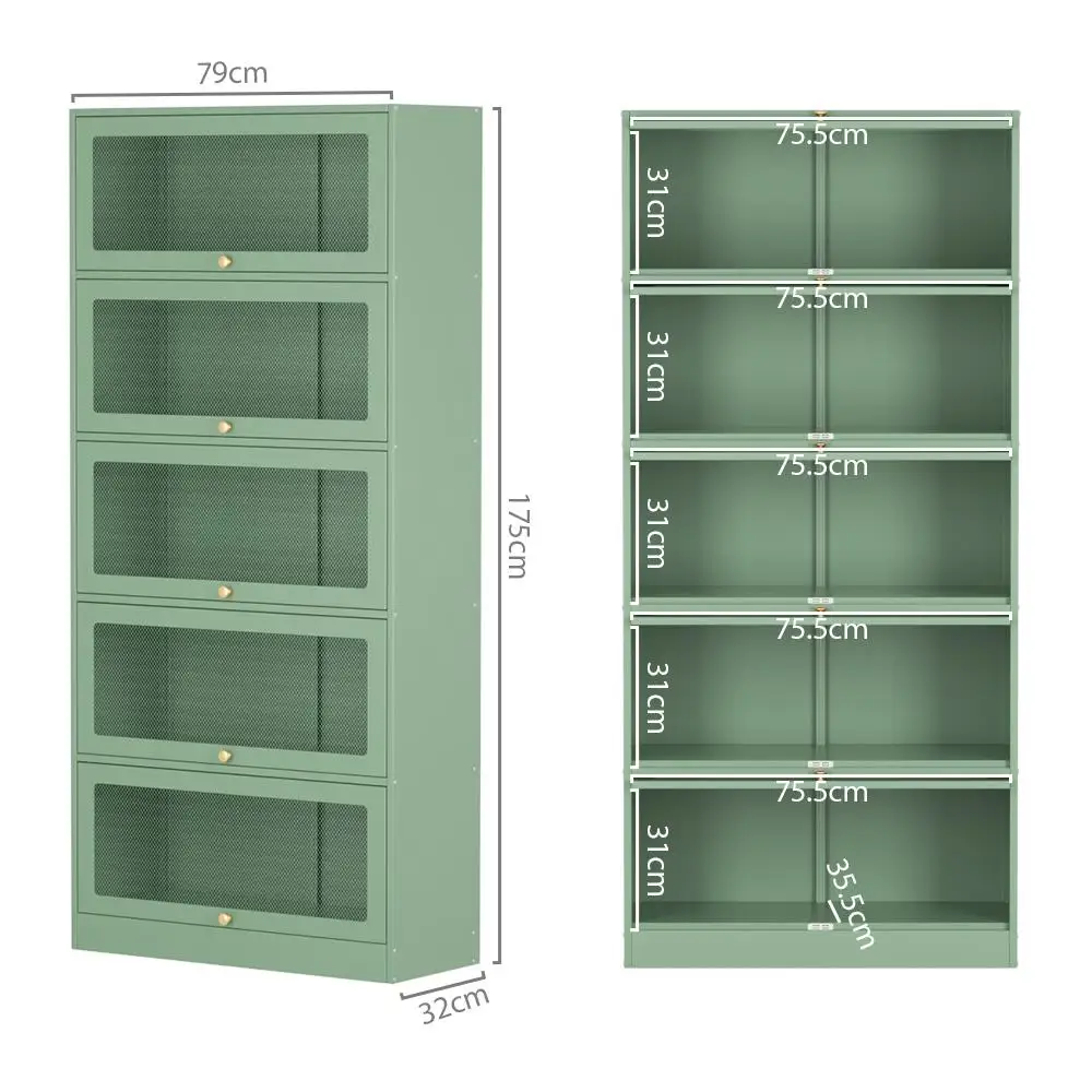 Modern Green Metal Buffet Sideboard Cabinet with Adjustable Shelves Storage for Kitchen Dining Room Living Room