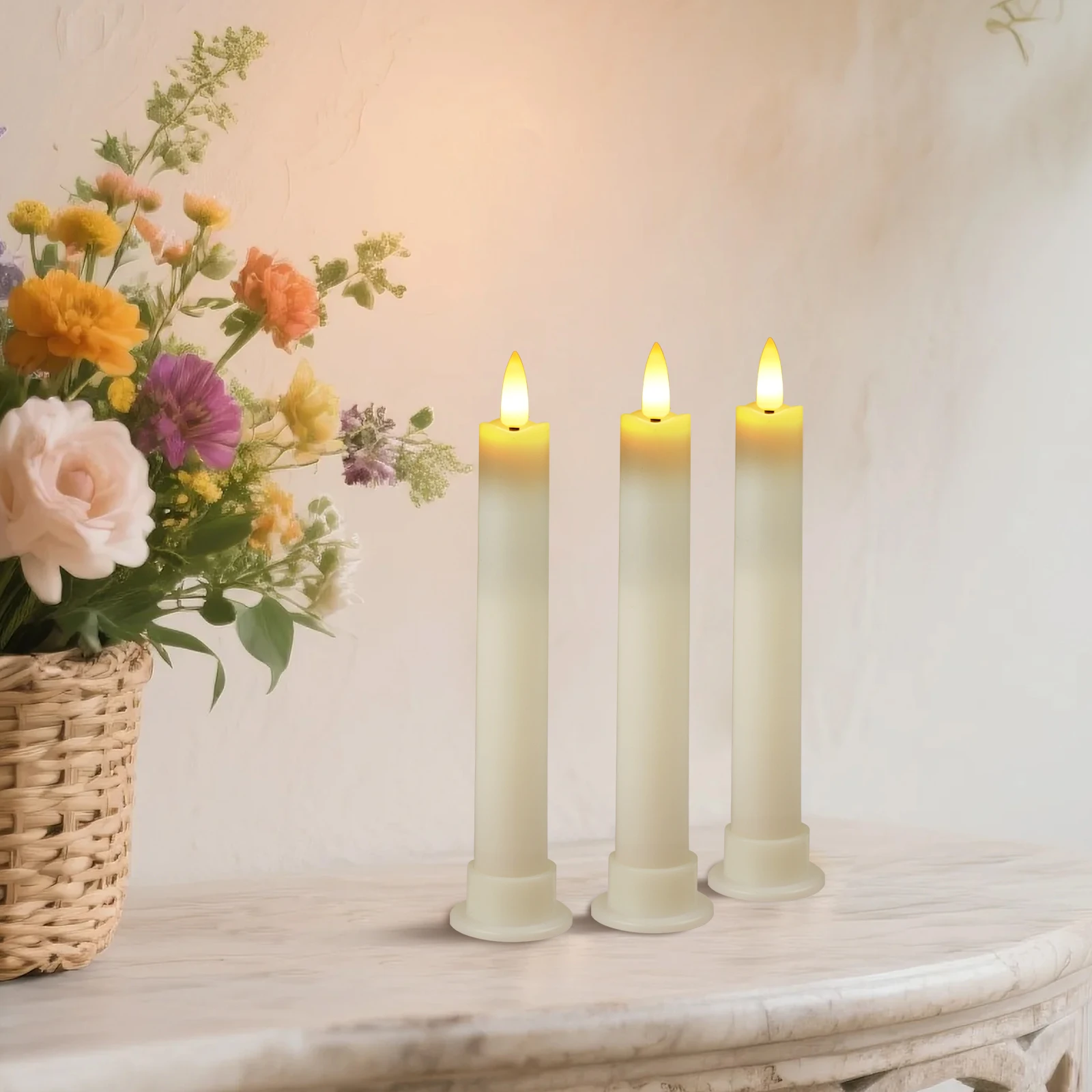 Flameless Taper Candles Battery Operated 6 Pack Ivory Realistic Flickering Flame Remote Control Dimmable LED Candles with Timer for Chandelier Candelabra Wedding Holiday Decor