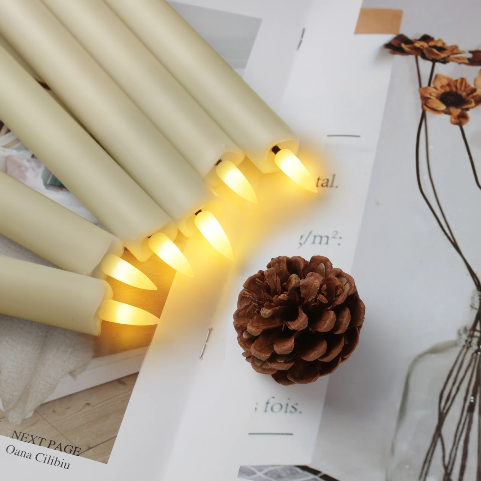 Flameless Taper Candles Battery Operated 6 Pack Ivory Realistic Flickering Flame Remote Control Dimmable LED Candles with Timer for Chandelier Candelabra Wedding Holiday Decor