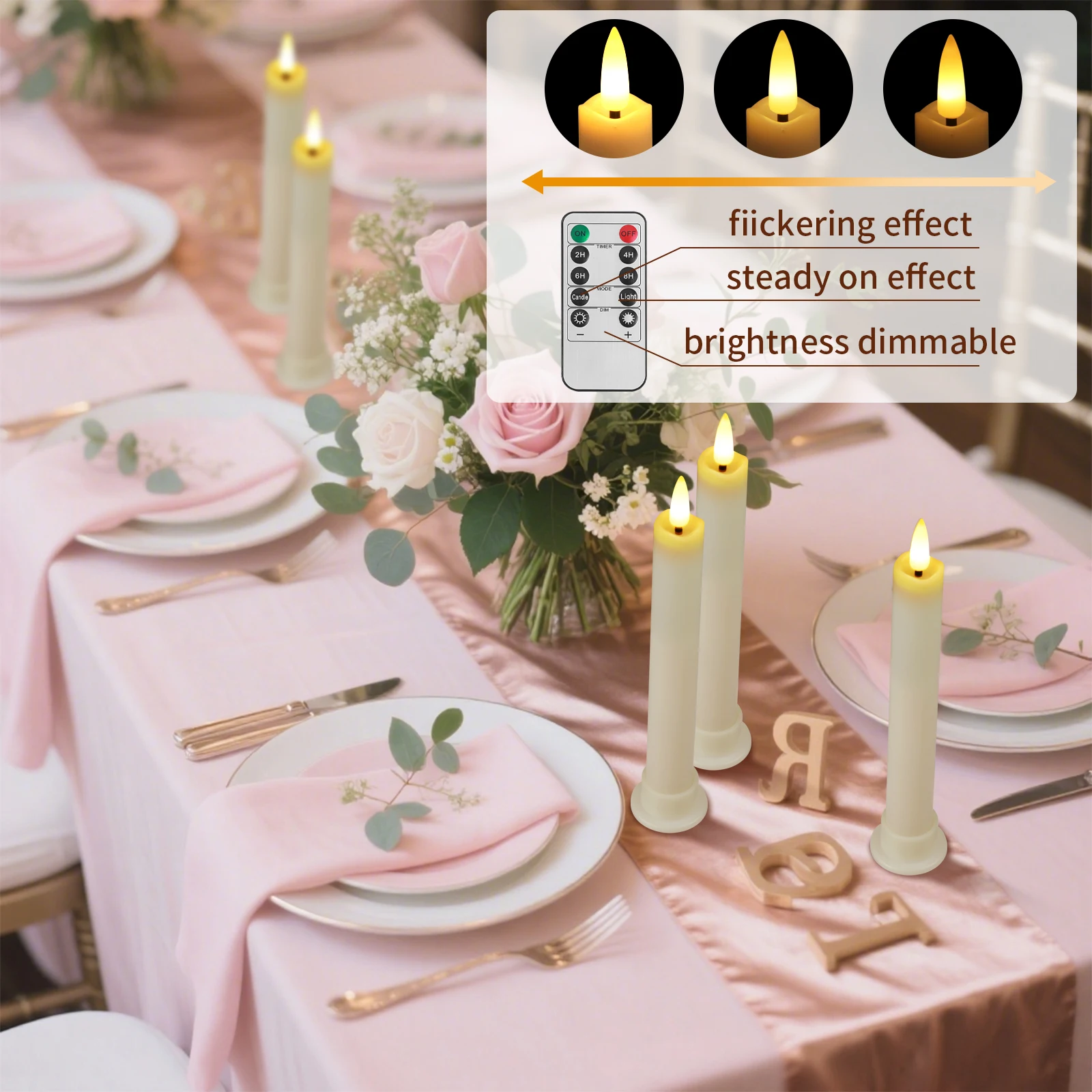Flameless Taper Candles Battery Operated 6 Pack Ivory Realistic Flickering Flame Remote Control Dimmable LED Candles with Timer for Chandelier Candelabra Wedding Holiday Decor