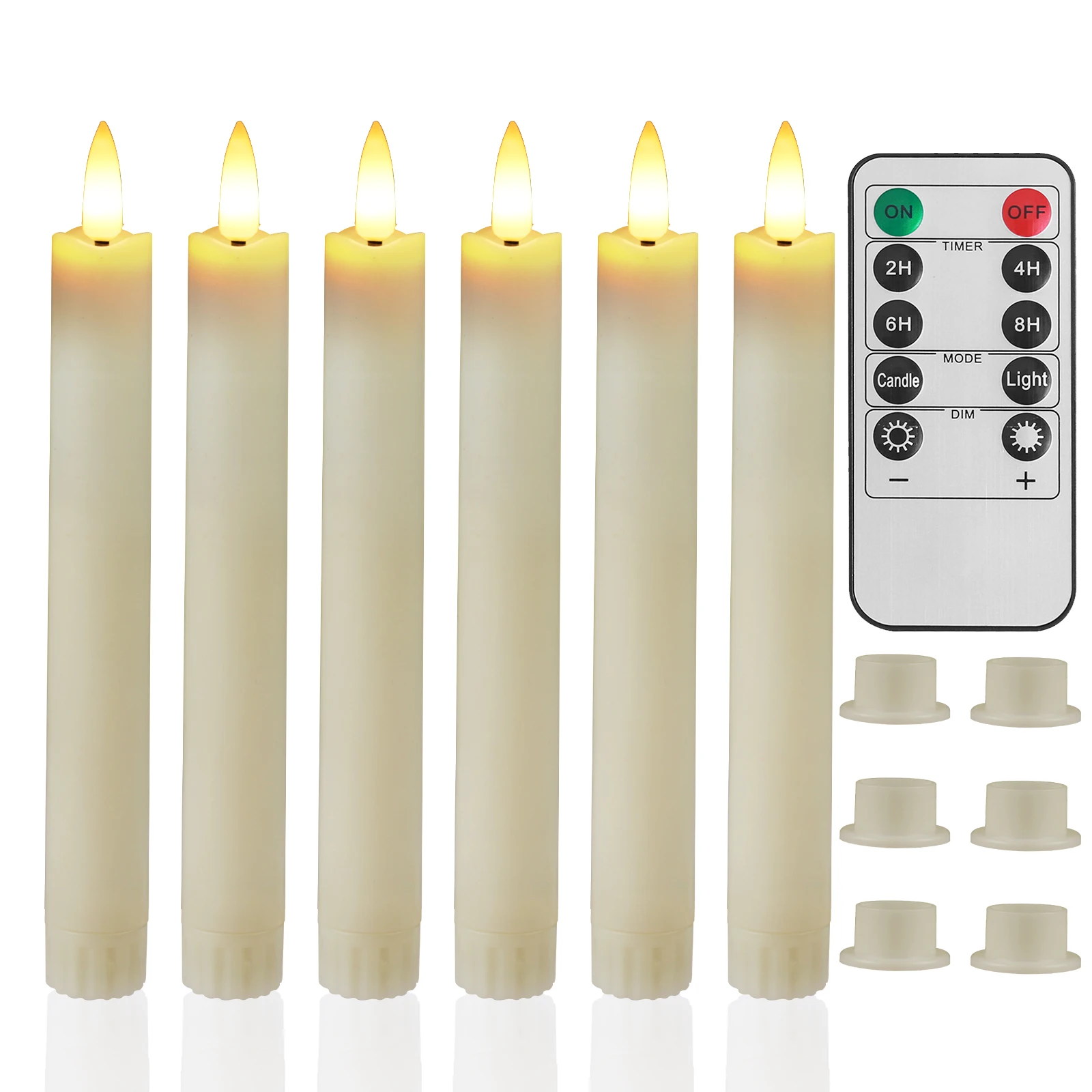 Flameless Taper Candles Battery Operated 6 Pack Ivory Realistic Flickering Flame Remote Control Dimmable LED Candles with Timer for Chandelier Candelabra Wedding Holiday Decor