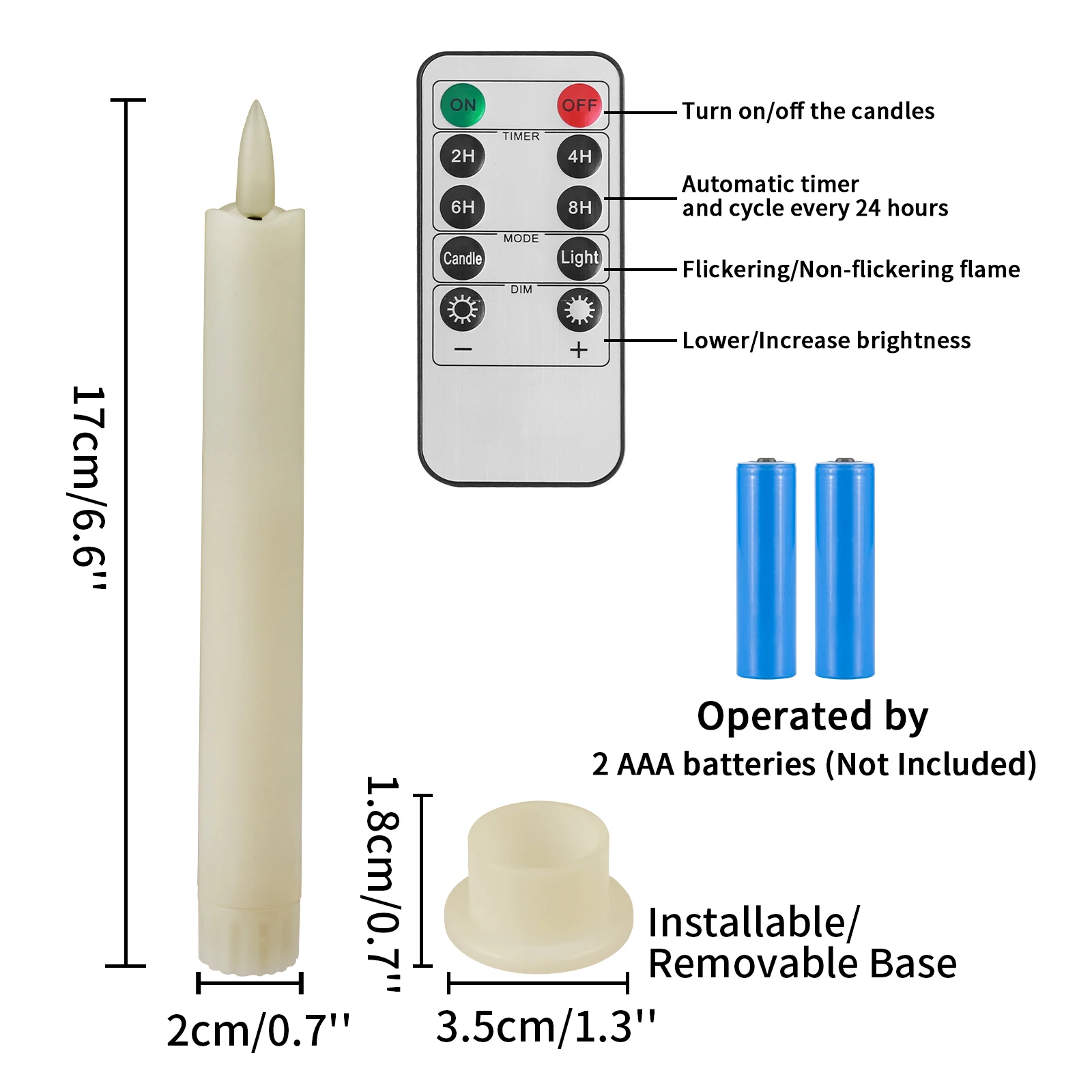 Flameless Taper Candles Battery Operated 6 Pack Ivory Realistic Flickering Flame Remote Control Dimmable LED Candles with Timer for Chandelier Candelabra Wedding Holiday Decor