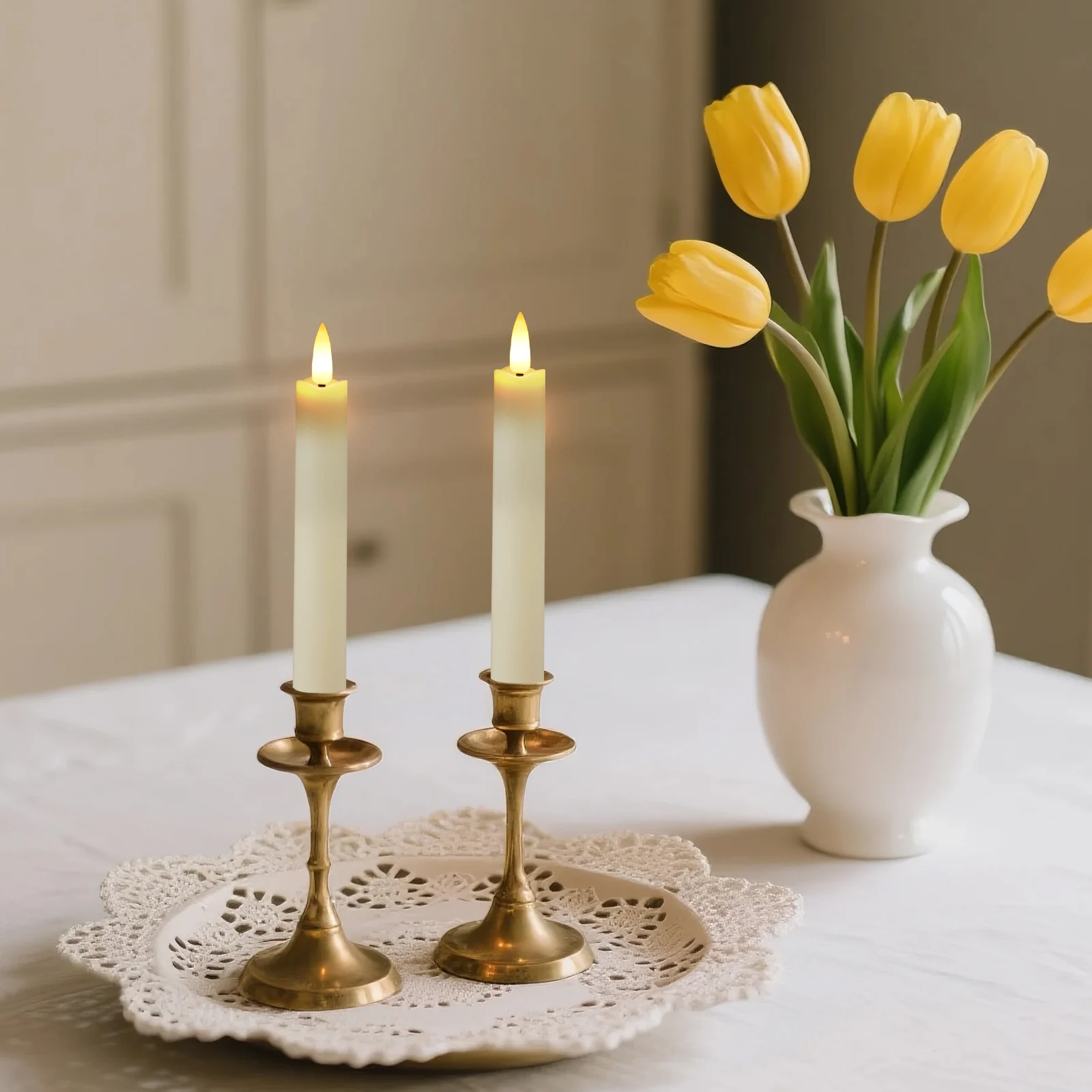 Flameless Taper Candles Battery Operated 6 Pack Ivory Realistic Flickering Flame Remote Control Dimmable LED Candles with Timer for Chandelier Candelabra Wedding Holiday Decor