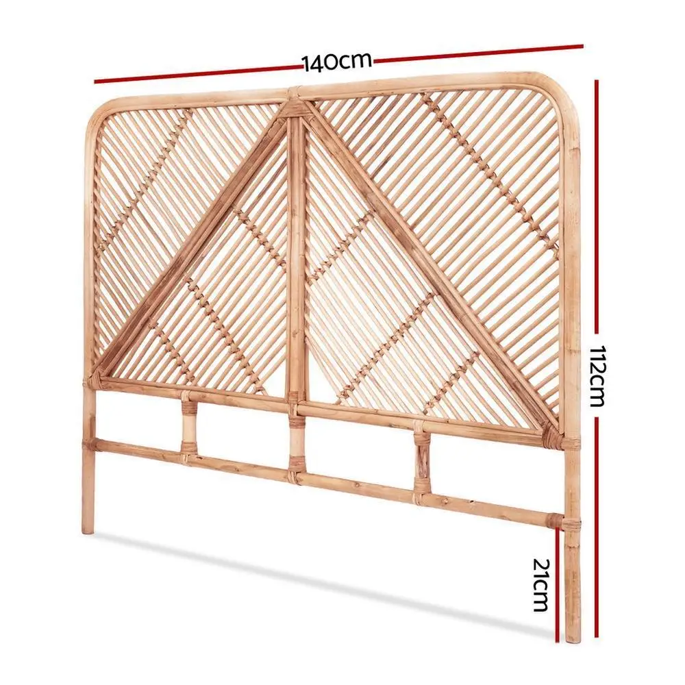 Double Bed Rattan Headboard Pine Wood Bed Frame Headboard Natural Woven Bedroom Decor