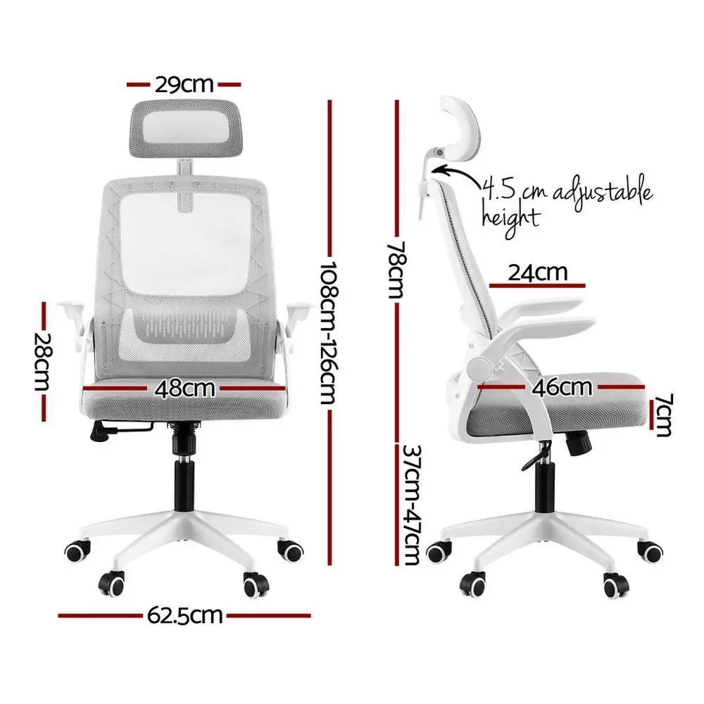Ergonomic Grey Office Chair Adjustable Headrest Lumbar Support Mesh Computer Desk Chair for Home and Office