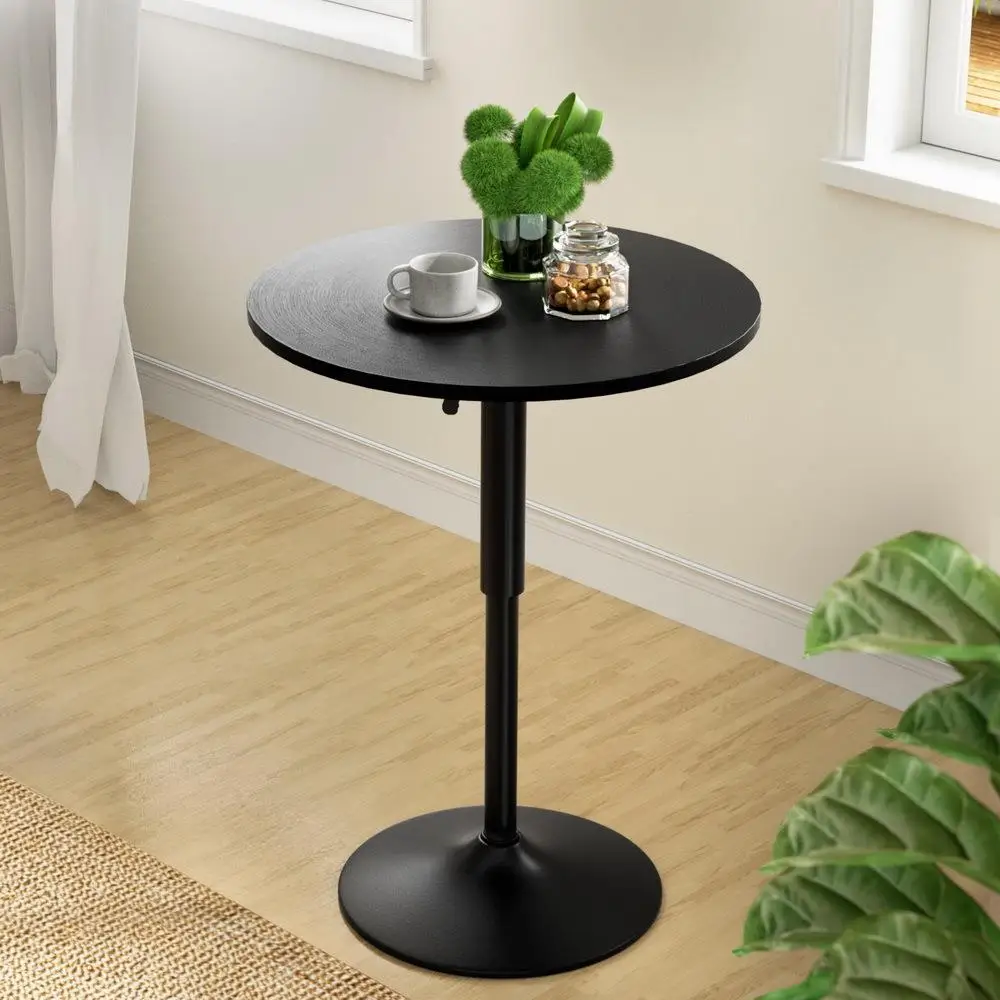 Adjustable Round Black Gas Lift Bar Table Modern Height Adjustable Pub Table Durable Metal Base Home Kitchen Dining Furniture