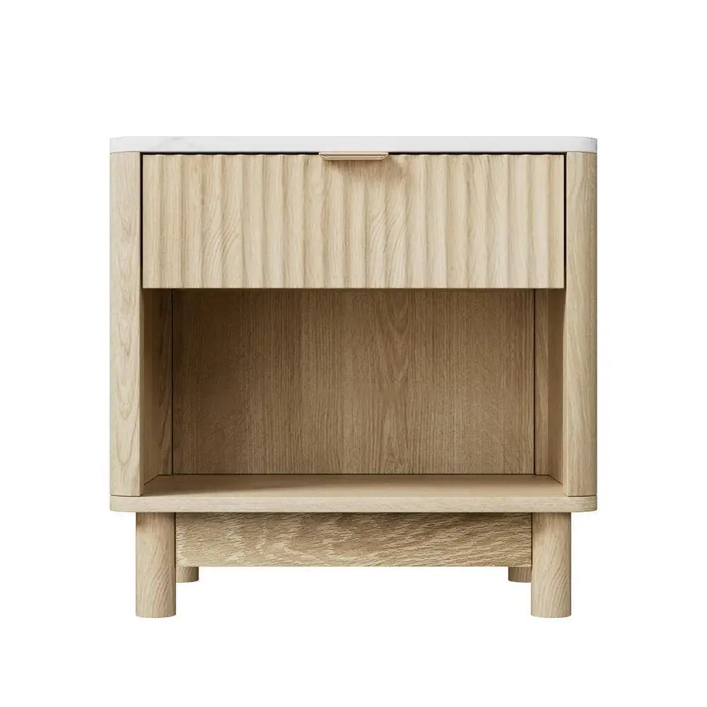 Modern Pine Wood Nightstand 1 Drawer 2 Shelf Bedside Table Storage Cabinet Bedroom Furniture Compact Side Table