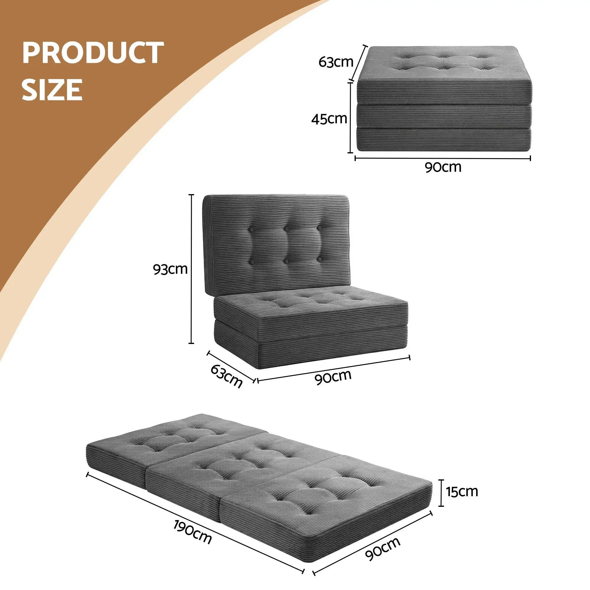 Foldable Single Foam Mattress 15cm Portable Guest Bed Camping Mat Sofa Cushion Lightweight Sleep Pad