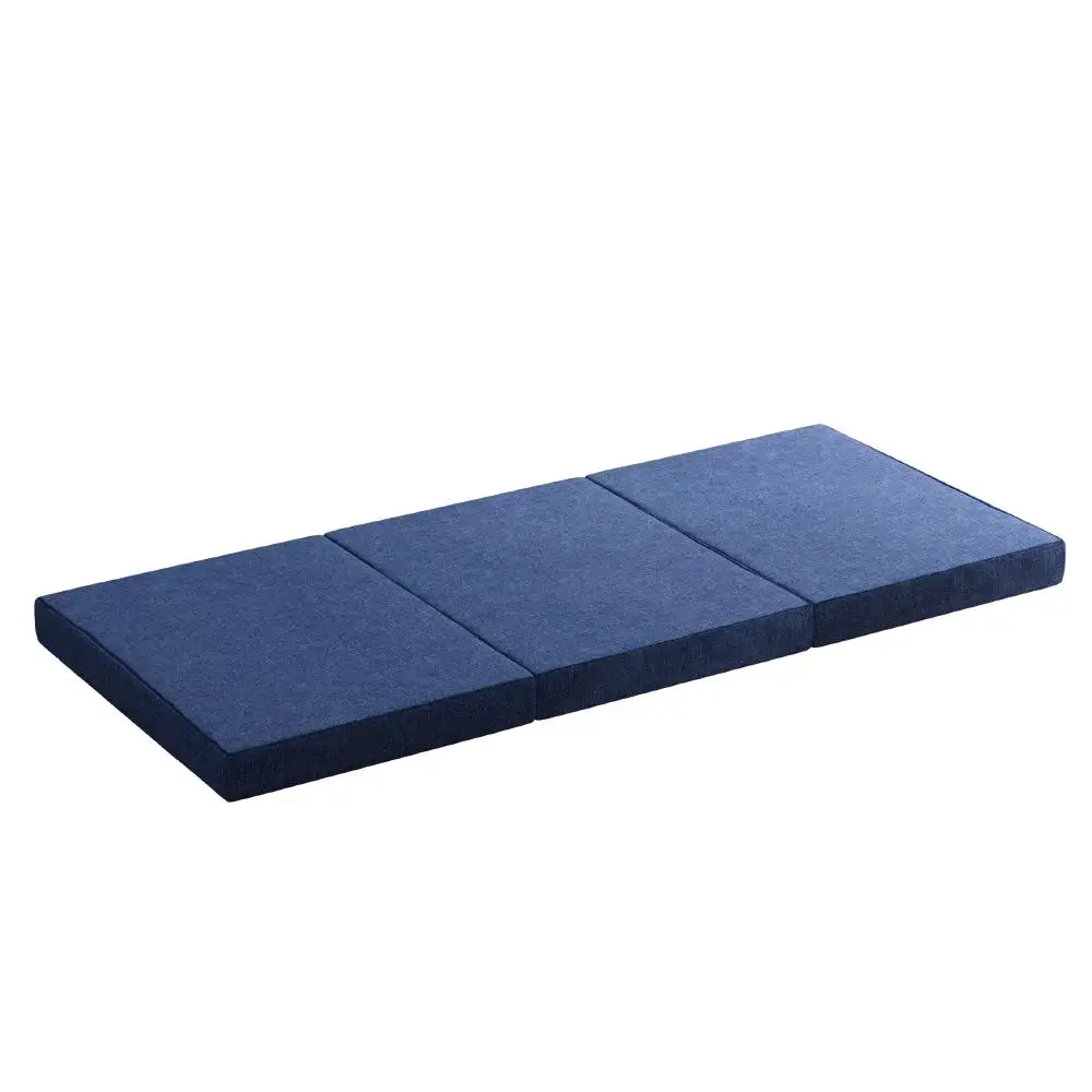 Foldable Single Foam Mattress Blue Portable Tri Fold Sleeping Pad for Home Guest Bed Camping Use