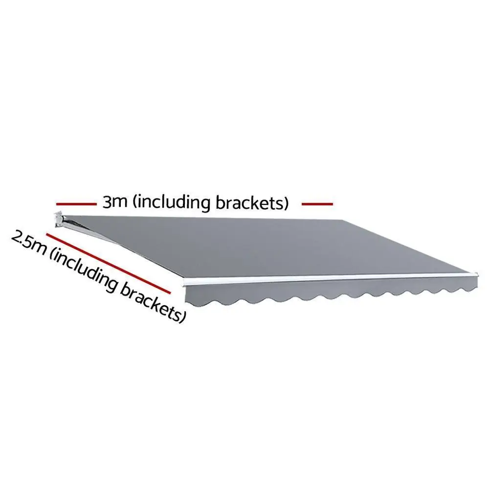 Retractable Folding Arm Awning Manual Sunshade 3M x 2.5M Pearl Grey Outdoor Patio Canopy Cover