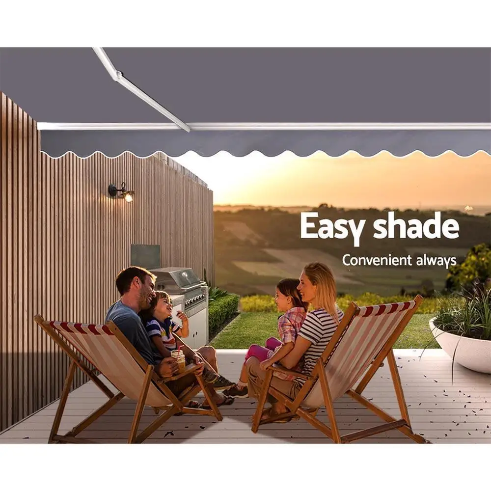Retractable Folding Arm Awning Manual Sunshade 3M x 2.5M Pearl Grey Outdoor Patio Canopy Cover