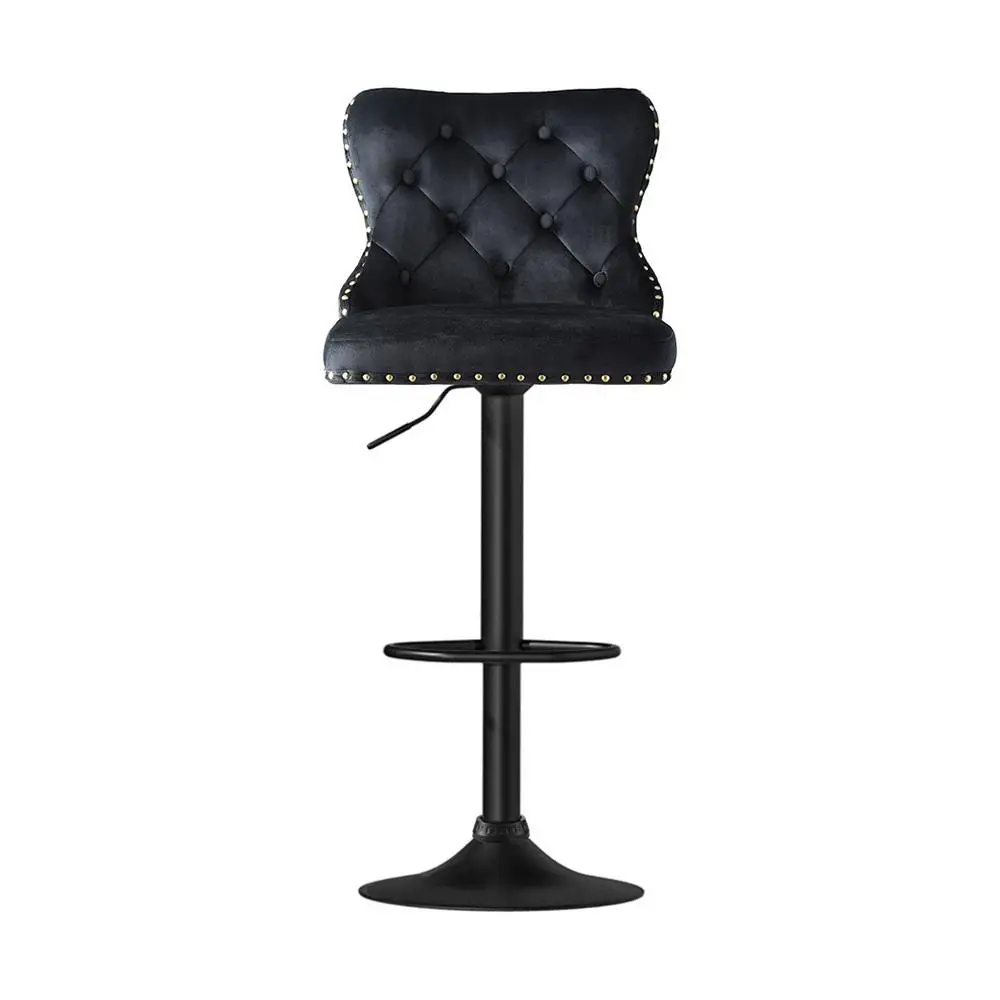 Velvet Adjustable Height Bar Stool Nailhead Trim Kitchen Counter Stool Modern Upholstered Swivel Seating